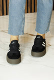 [8027] Siyah Vegan Süet Yuvarlak Burun Bağcıklı Flatform Taban Günlük Sneaker Spor Ayakkabı