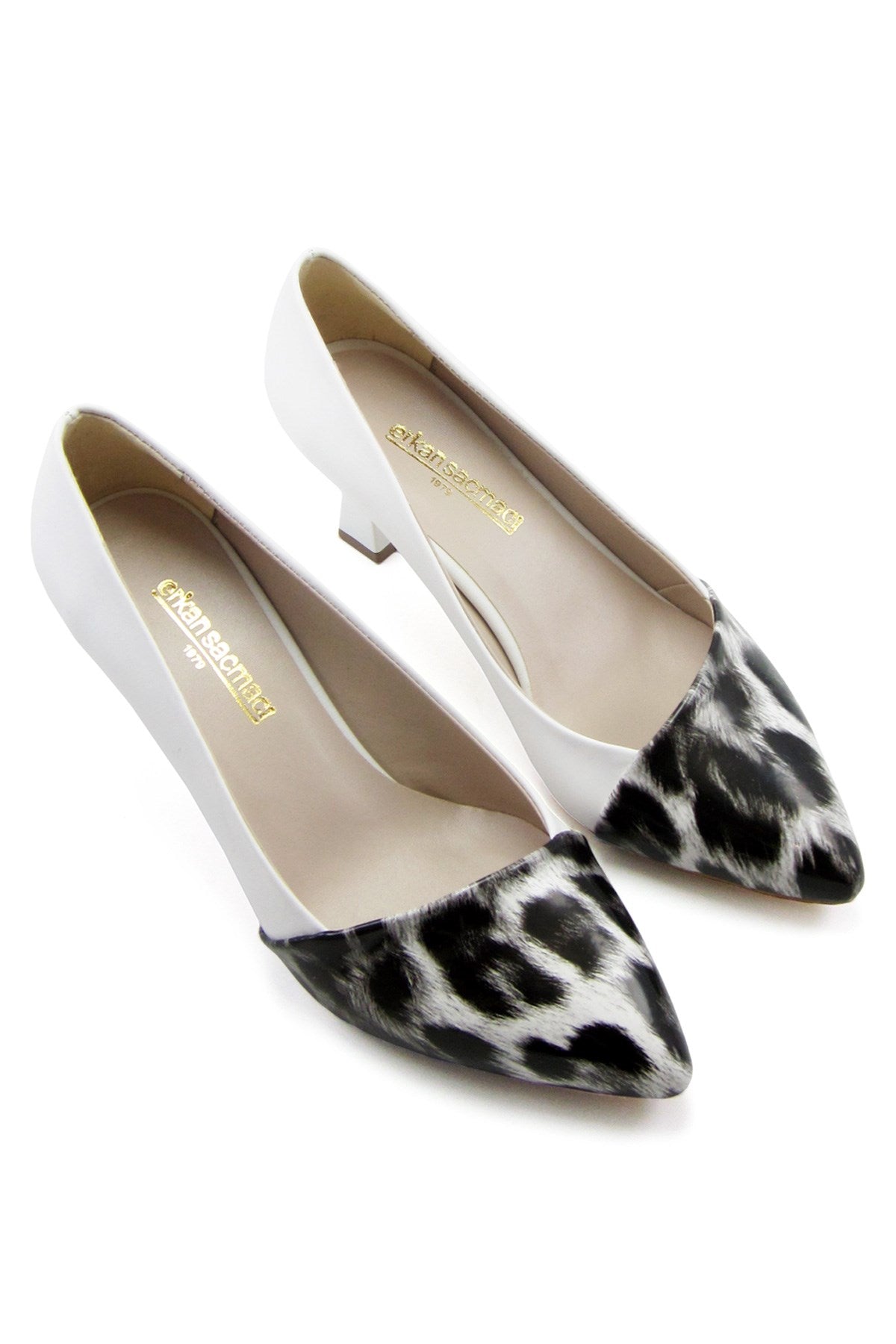 Laura Beyaz Leopar Topuklu Ayakkabı