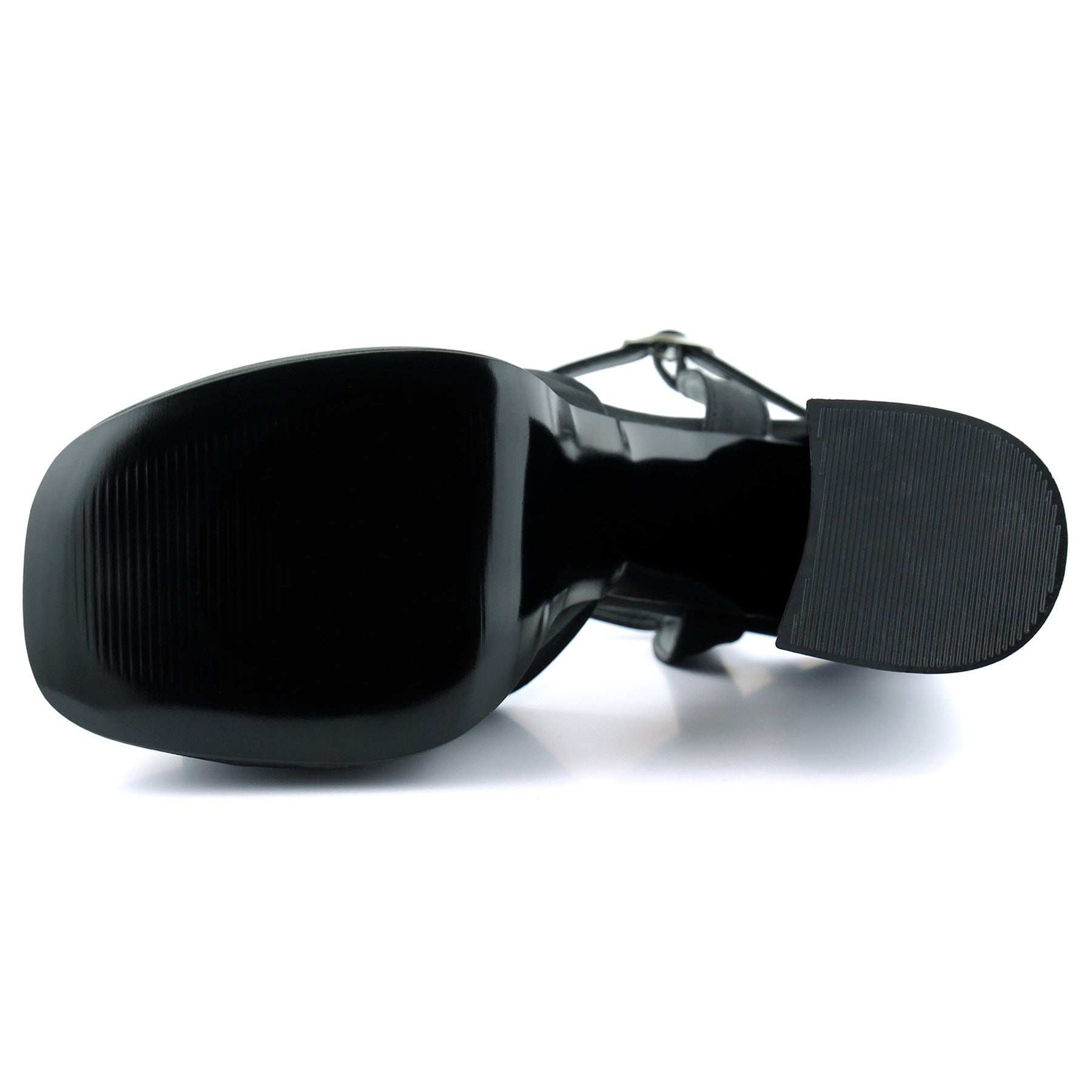 Whitney Siyah Saten Önü Arkası Açık Çift Platformlu Bantlı Kalın Topuklu Abiye Ayakkabı