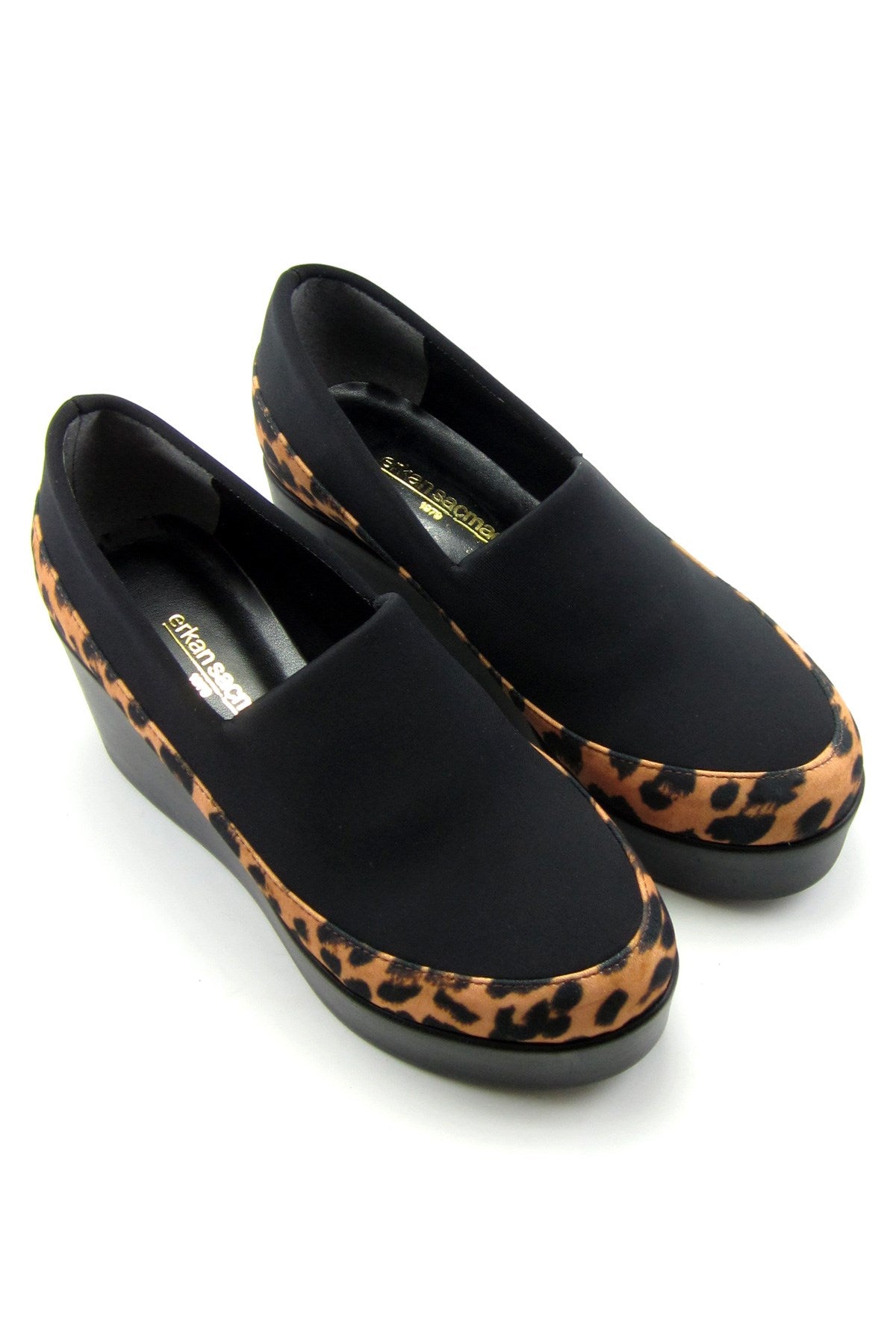 Sofia Siyah Leopar Streç Dolgu Topuklu Günlük Ayakkabı