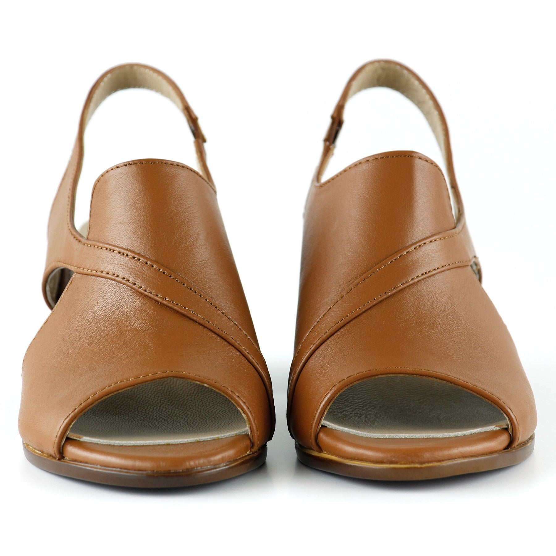 Saules Taba Hakiki Deri Kesik Detaylı Lastik Bantlı Topuklu Sandalet