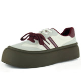 [261-BDL2000] Gri Bordo Vegan Çift Bağcıklı Yuvarlak Burun Flatform Taban Günlük Sneaker Spor Ayakkabı