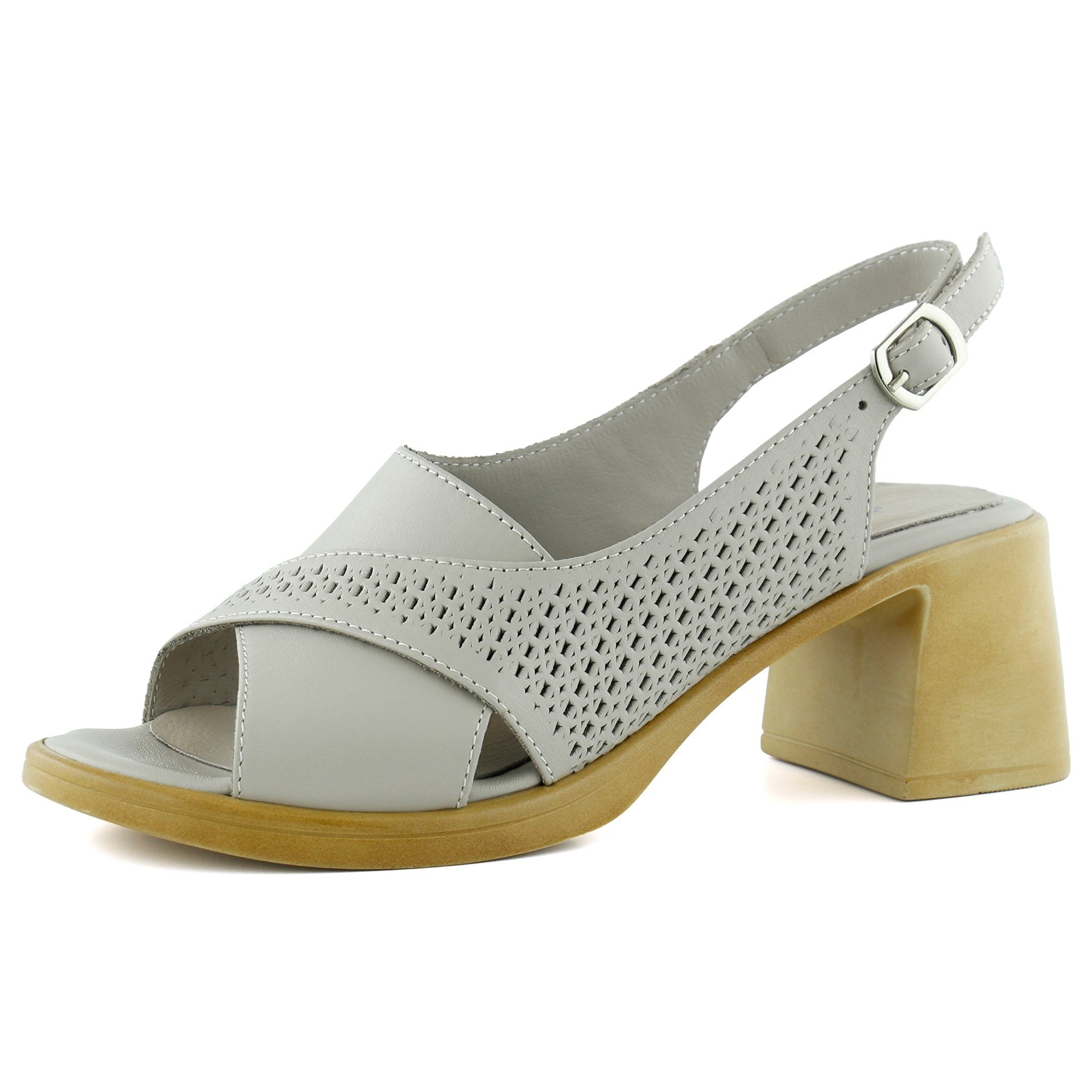 Seras Vizon Hakiki Dana Derisi Çapraz Bantlı Delik Detaylı Cırt Bantlı Kalın Topuklu Günlük Sandalet