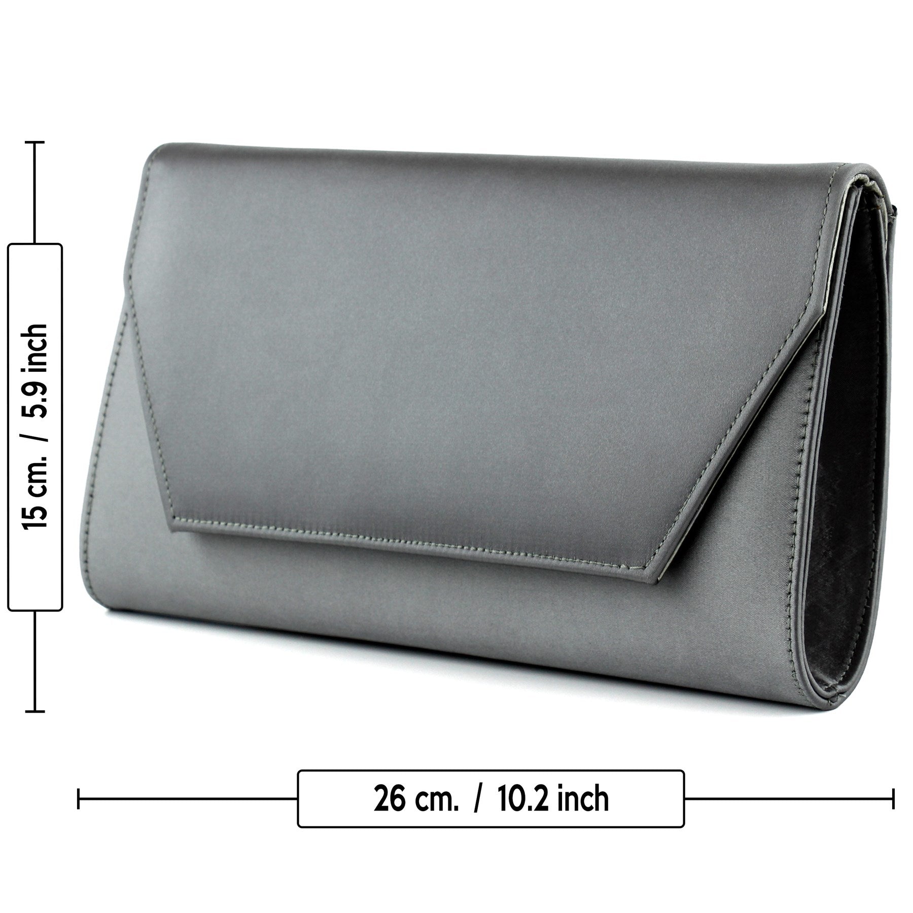 (ES0017AC) Antrasit Saten Zincir Askılı Manyetik Kapaklı İç Cepli Zarif Abiye El Çantası