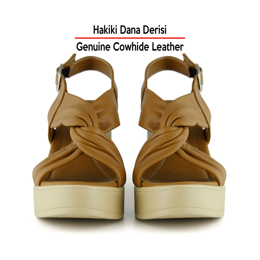 Monica Taba Hakiki Dana Derisi Çapraz Burgulu Dolgu Topuklu Slingback Sandalet