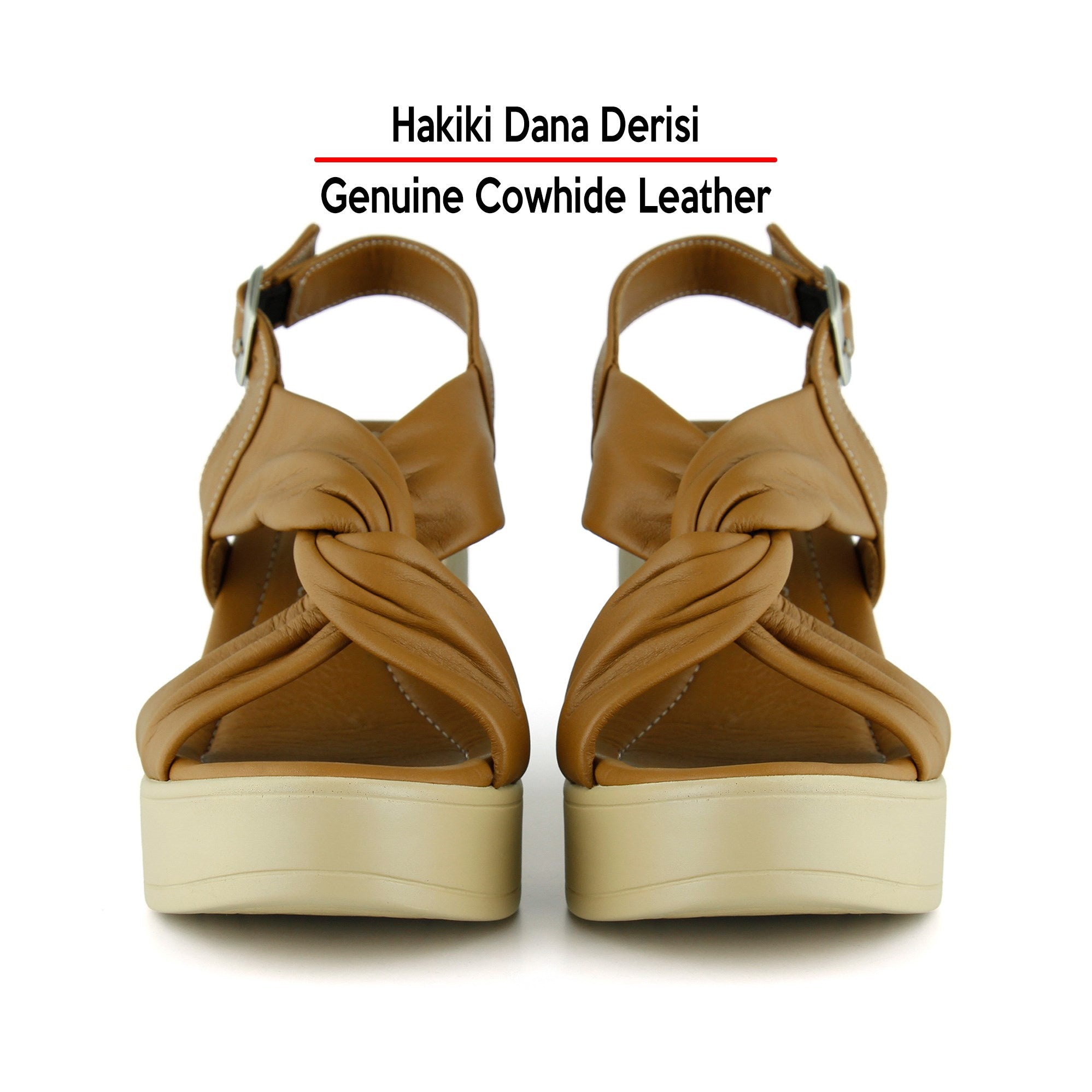 Monica Taba Hakiki Dana Derisi Çapraz Burgulu Dolgu Topuklu Slingback Sandalet