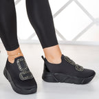 Almendra Siyah Streç Taşlı Sneaker