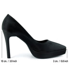 Scarlett Classic Siyah Soft Vegan Sivri Burun İnce Platform Topuklu Ayakkabı