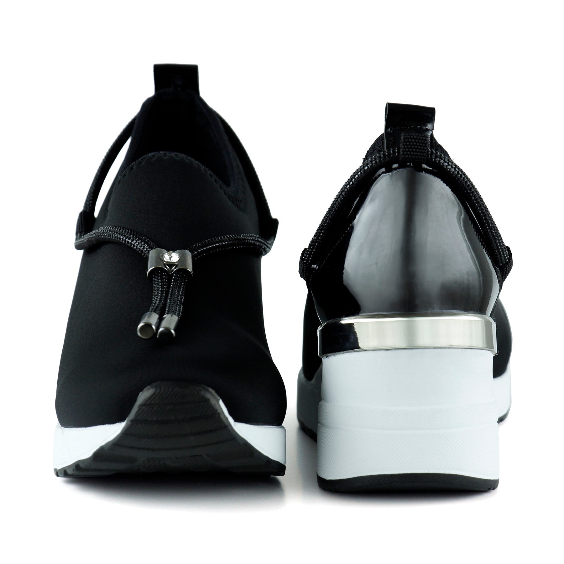 Ellie Siyah Streç Zincirli Taşlı Tokalı Metal Detaylı Dolgu Topuklu Günlük Ayakkabı