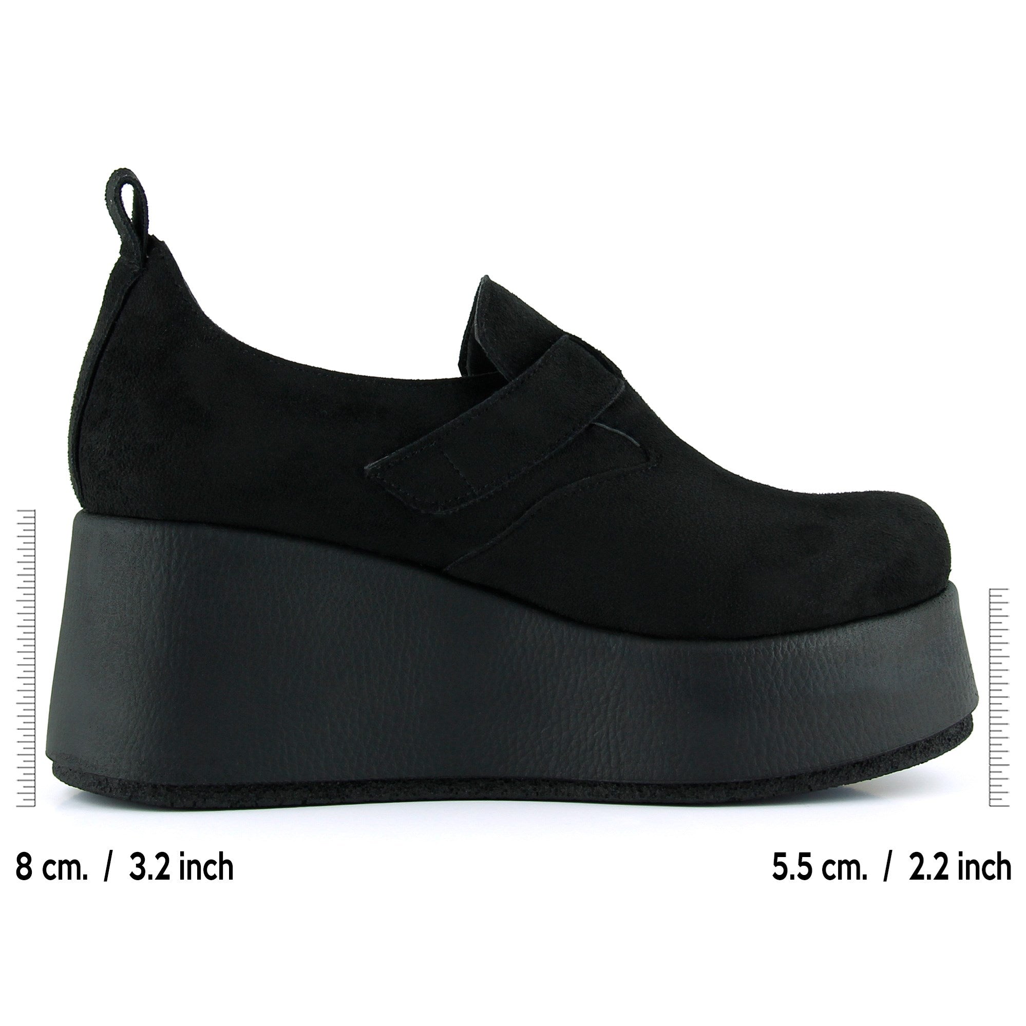 Miyuki Siyah Süet Yuvarlak Burun Lastik Bantlı Dolgu Topuklu Günlük Ayakkabı