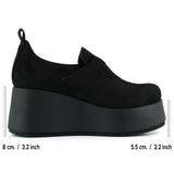 Miyuki Siyah Süet Yuvarlak Burun Lastik Bantlı Dolgu Topuklu Günlük Ayakkabı