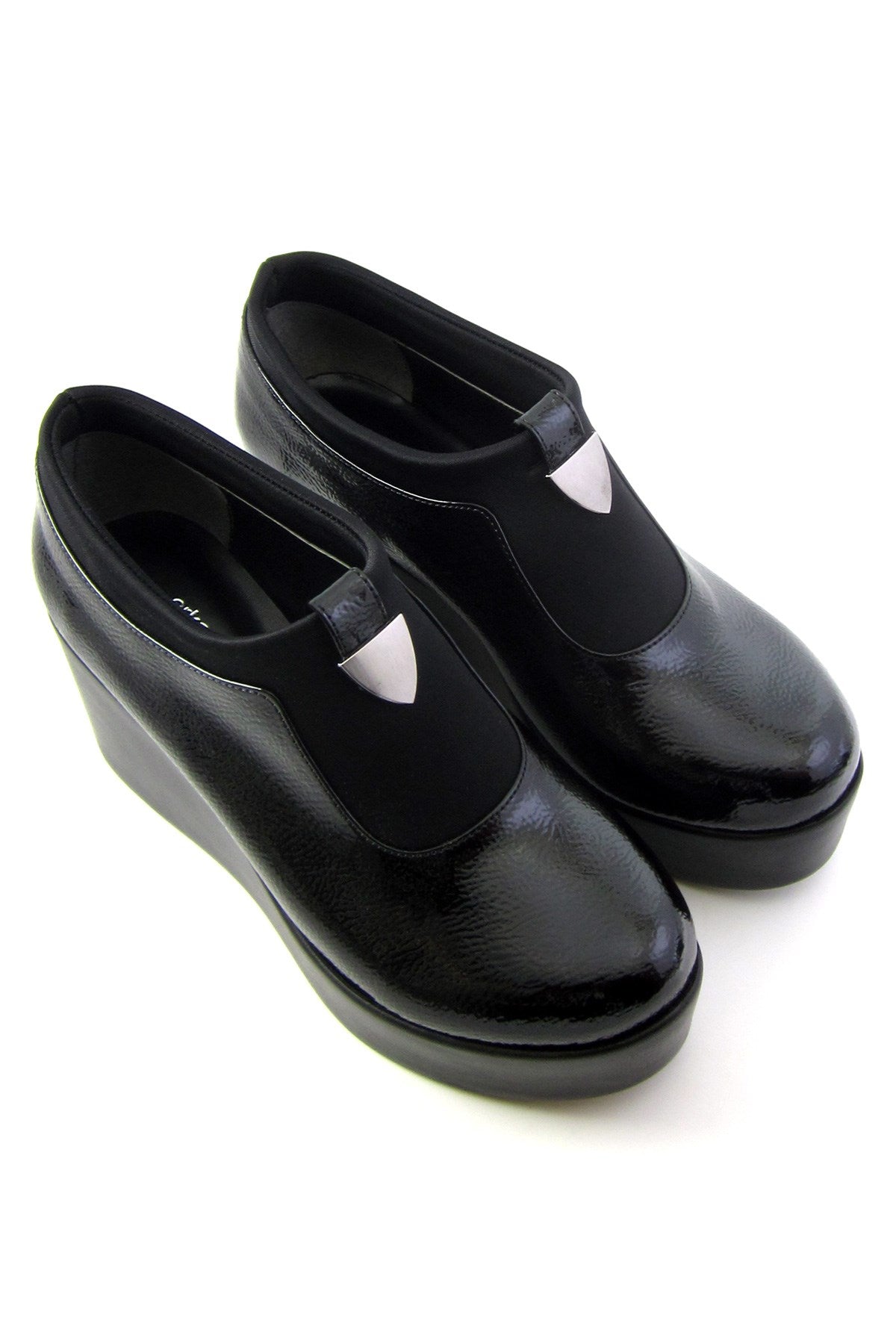 Sofia Exclusive Siyah Rugan Streç Tokalı Dolgu Topuklu Günlük Ayakkabı