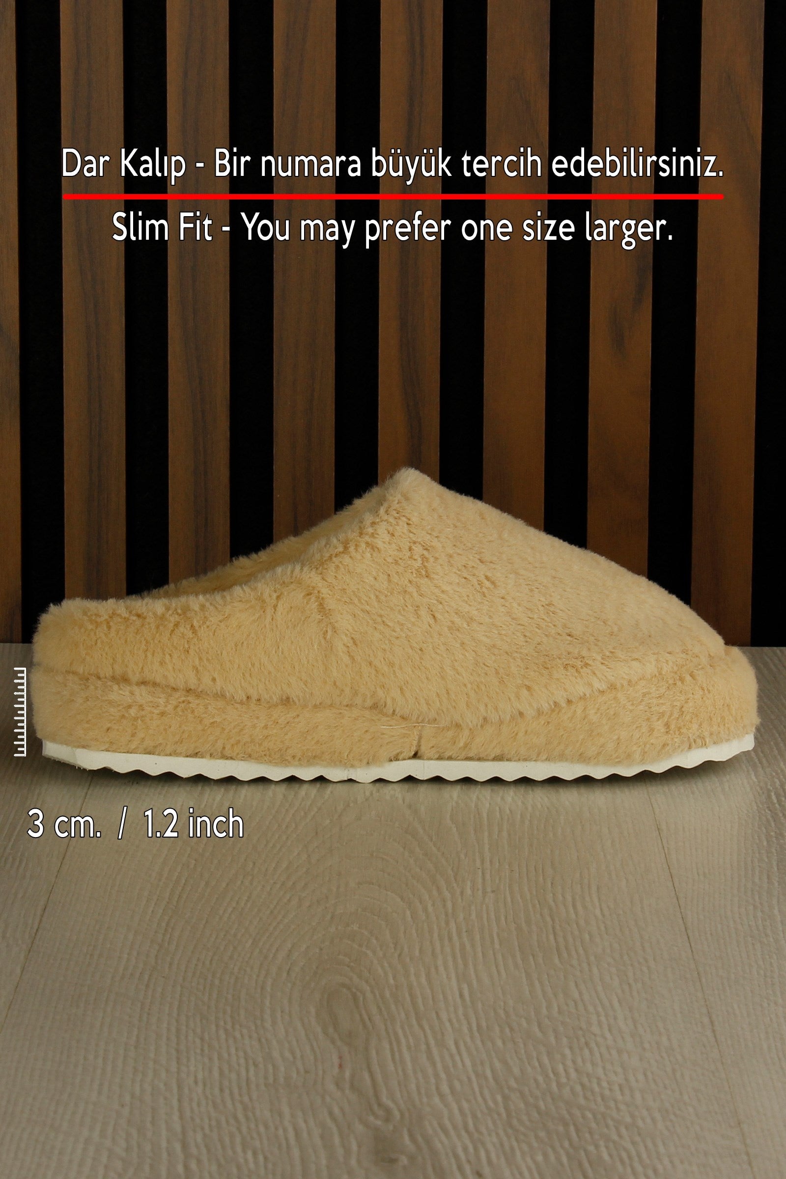 Clara Cappuccino Pelüş - DAR KALIP - Ayıcık Desenli Kalın Düz Tabanlı Sessiz Kadın Ev Terliği