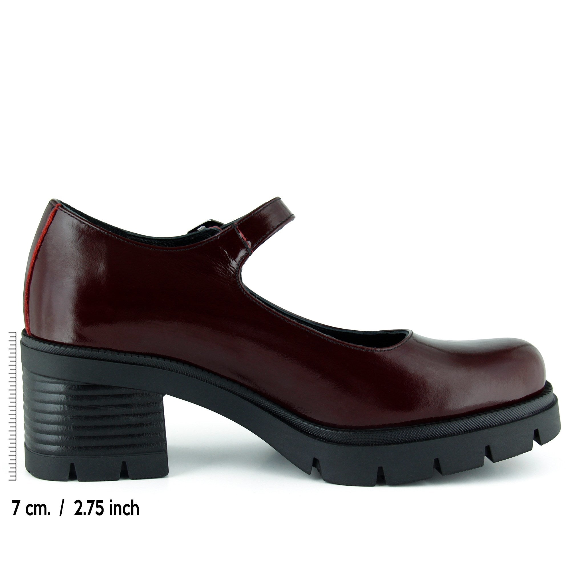 [MAX 5035] Bordo Rugan Hakiki Dana Derisi Mary Jane Kalın Topuklu Günlük Ayakkabı