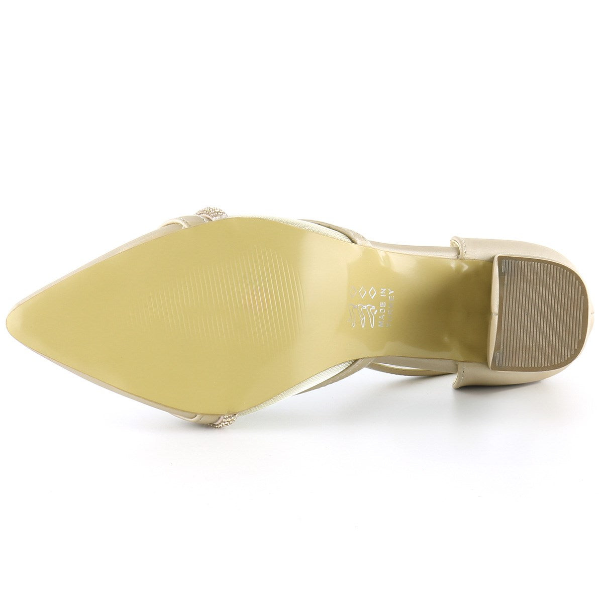 Molly Ten Saten Taşlı Fileli Kalın Topuklu Ayakkabı