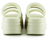 [7028] Bej Dolgu Taban Gümüş Taşlı Bantlı Platform Terlik