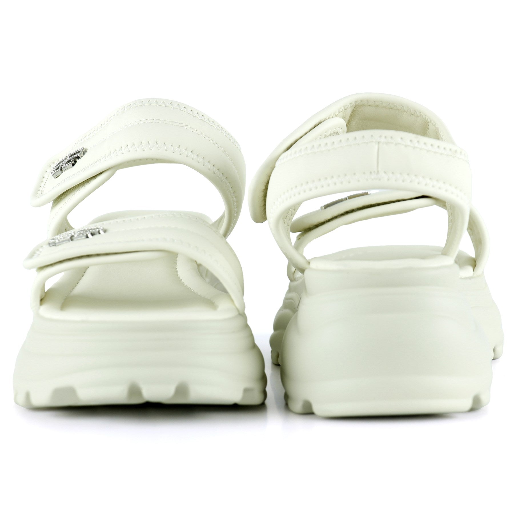 [7030] Bej Kristal Taşlı Çift Cırt Cırt Bantlı Platform Sandalet