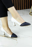 Laura Lacivert Beyaz Renk Bloklu Sivri Burunlu Klasik İnce Topuklu Ayakkabı