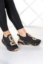 Almendra Altın Streç Taşlı Sneaker