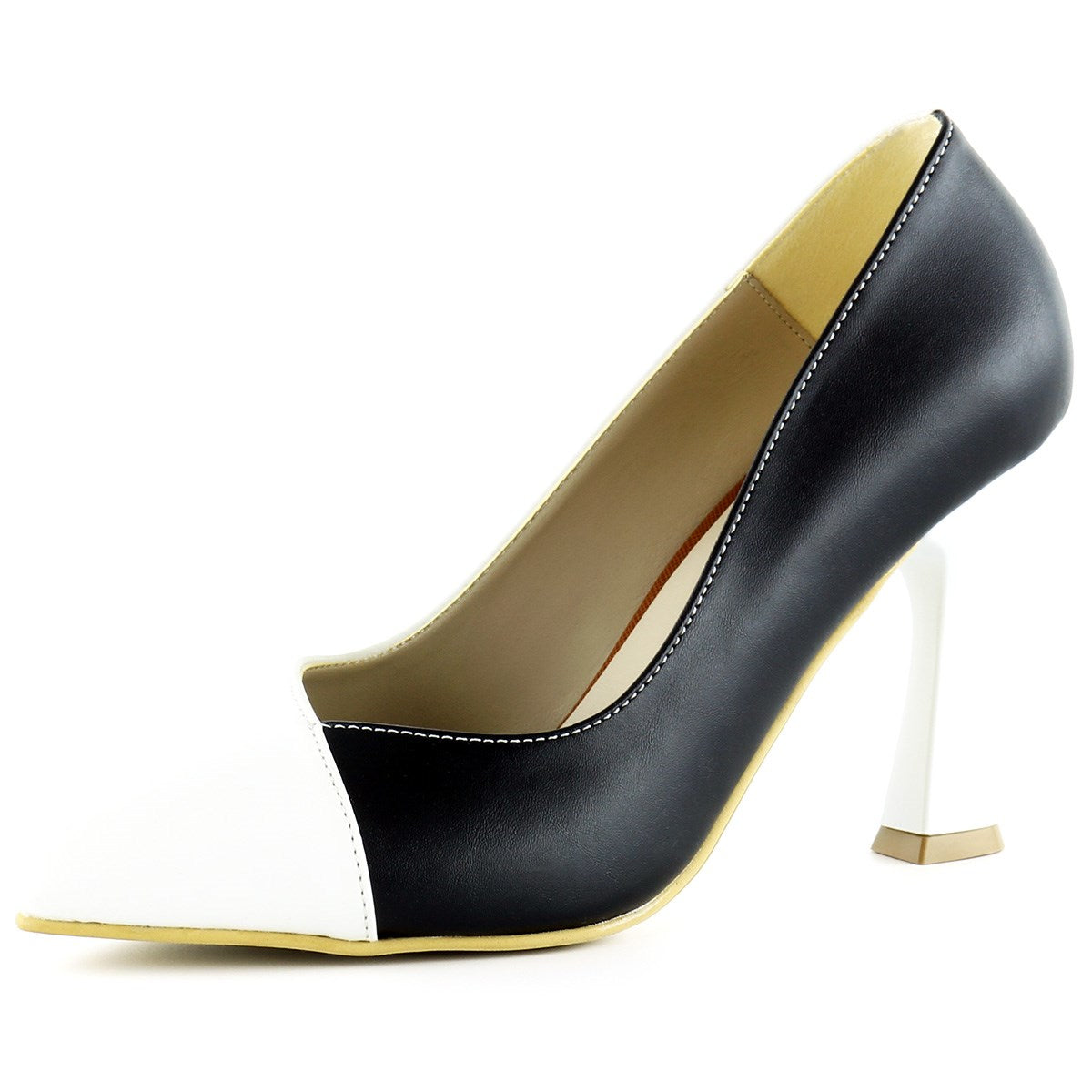 Jatqılı Plus Siyah Beyaz İnce Kadeh Topuklu Klasik Ayakkabı