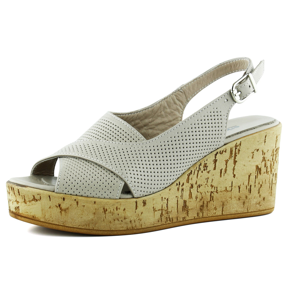 Serie Vizon Hakiki Dana Derisi Delik Detaylı Mantar Taban Görünümlü Dolgu Topuklu Slingback Sandalet