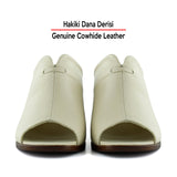 Valery Bej Hakiki Dana Derisi Önü Açık Kalın Topuklu Terlik