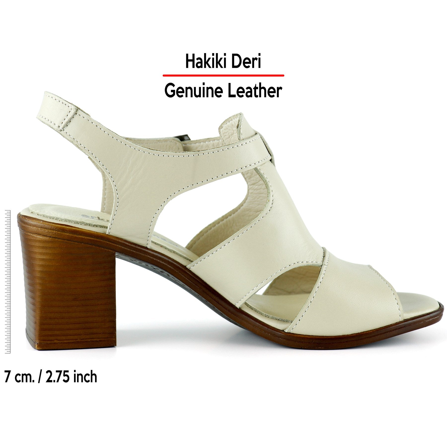 Svajone Bej Hakiki Dana Derisi Kesik Detaylı Tokalı Kalın Topuklu Rahat Günlük Sandalet