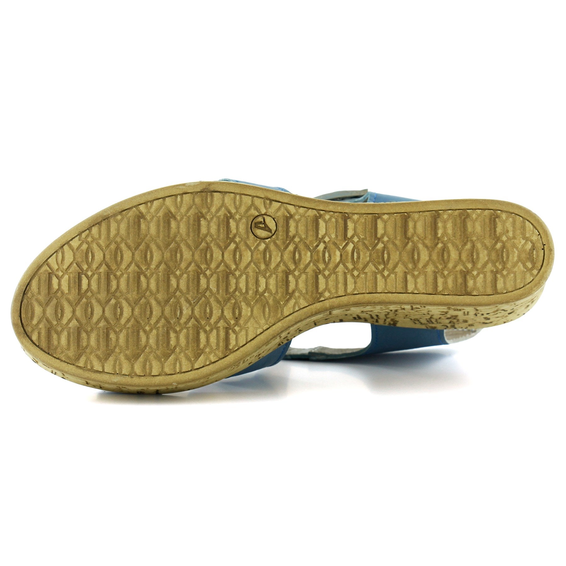 Xena Mavi Hakiki Dana Derisi Mantar Taban Görünümlü Dolgu Topuklu Gladyatör Sandalet