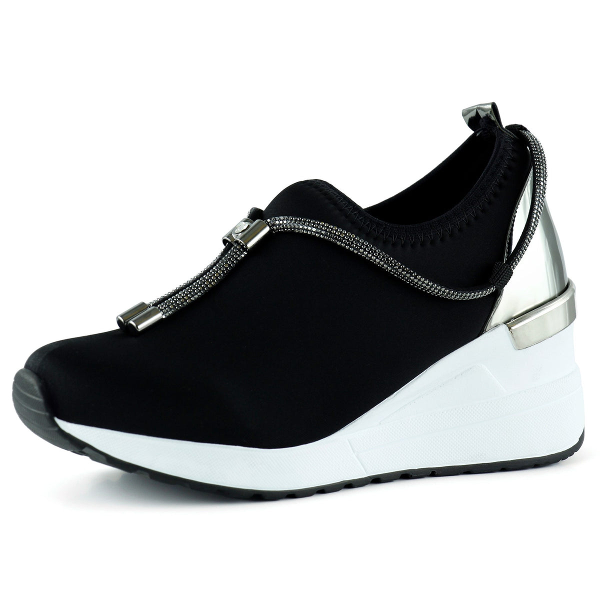 Ellie Platin Streç Zincirli Taşlı Tokalı Metal Detaylı Dolgu Topuklu Günlük Ayakkabı