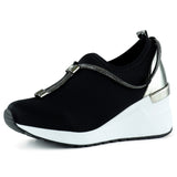 Ellie Platin Streç Zincirli Taşlı Tokalı Metal Detaylı Dolgu Topuklu Günlük Ayakkabı