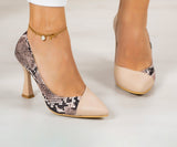 Jatqılı Plus Ten Yılan İnce Kadeh Topuklu Klasik Ayakkabı