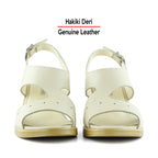 Ofelia Bej Hakiki Dana Derisi Delik Detaylı Tokalı Kalın Topuklu Rahat Günlük Sandalet