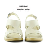 Ofelia Bej Hakiki Dana Derisi Delik Detaylı Tokalı Kalın Topuklu Rahat Günlük Sandalet