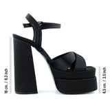 Whitney Siyah Saten Önü Arkası Açık Çift Platformlu Bantlı Kalın Topuklu Abiye Ayakkabı