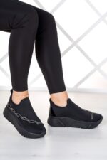 Maggie Siyah Streç Gümüş Zincirli Sneaker
