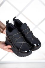Mevira Siyah Zincir Gizli Dolgu Spor Ayakkabı