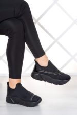 Maggie Siyah Streç Gümüş Zincirli Sneaker