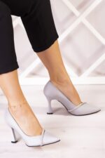 Roland Gümüş Saten Taşlı Kadeh Topuklu Stiletto