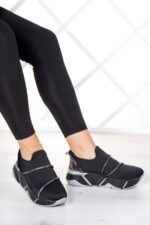 Barbara Siyah Streç Platin Taşlı Sneaker
