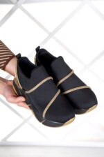 Barbara Siyah Streç Altın Taşlı Sneaker