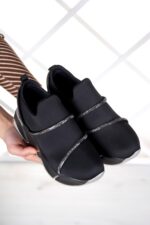 Barbara Siyah Streç Platin Taşlı Sneaker