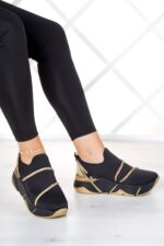 Barbara Siyah Streç Altın Taşlı Sneaker