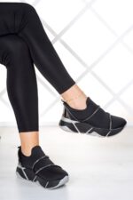 Barbara Siyah Streç Platin Taşlı Sneaker