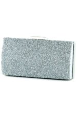 Gümüş Saten Kristal Granül Taşlı Metal Saplı Abiye El Çantası