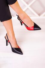 Sacha Siyah Kırmızı Arkası Açık Stiletto