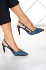 Sacha Lacivert Saten Arkası Açık Abiye Stiletto