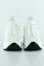 Beyaz Örgü Dokuma Kristal Taşlı Bağcıklı Hava Yastıklı Taban Gizli Dolgu Slip-on Sneaker