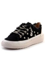 Valentina Siyah Denim Kristal Taşlı Gümüş Bağcıklı Sneaker