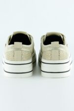 Bej Yüksek Taban Spor Fileli Taşlı Bağcıklı Platform Sneaker