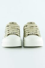 Bej Yüksek Taban Spor Fileli Taşlı Bağcıklı Platform Sneaker